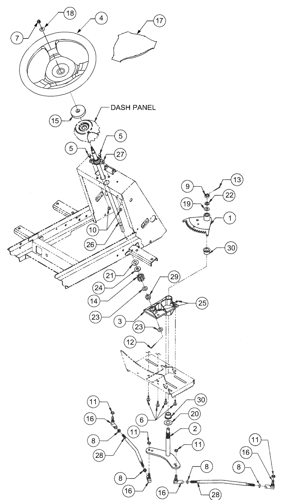 Steering Diagram and Parts List for 2518-44 13A208L100-13B288L100 Cub Cadet Lawn Tractor